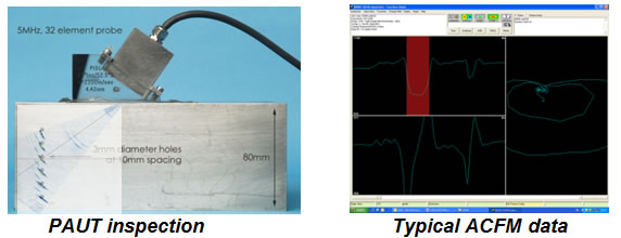 PAUT inspection and typical ACFM data